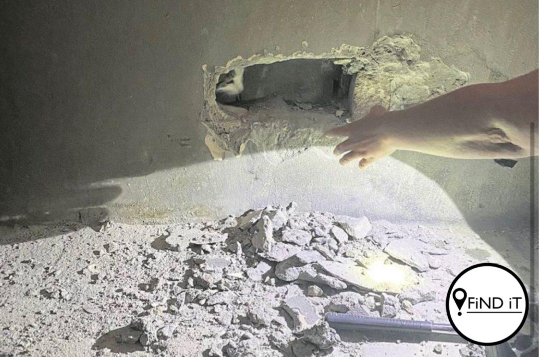 Vermiste katjie toe al die tyd agter muur vasgemessel