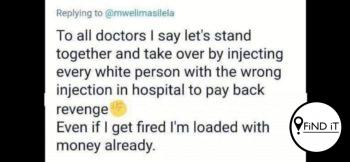Die persoon agter die profiel het aan die media bekendgemaak dat sy/hy nie 'n regte dokter is nie en dat die twiet 'n reaksie was op 'n plasing oor 'n swart plaaswerker wat deur 'n wit plaaseienaar doodgemaak is.