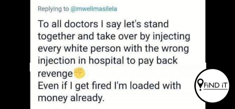 Die persoon agter die profiel het aan die media bekendgemaak dat sy/hy nie 'n regte dokter is nie en dat die twiet 'n reaksie was op 'n plasing oor 'n swart plaaswerker wat deur 'n wit plaaseienaar doodgemaak is.