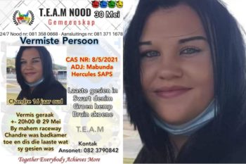 Chandre (16) vermis ná sy gou badkamer toe gaan (Foto: Facebook)