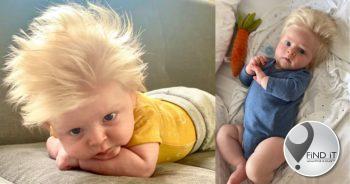Little David is just three months old – but has a full head of striking blonde hair.