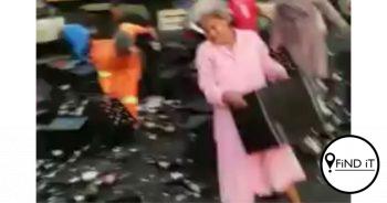 Kyk - ouma in pienk kamerjas wat krat bier wegdra, maak opslae op Facebook
