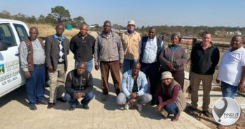 Beefmaster Group's supply chain executive Roelie van Reenen, Transkei Feed Kraal project manager Thabo Mgandana, and various other stakeholders celebrate the progress of the Transkei Feed Kraal in Centane.