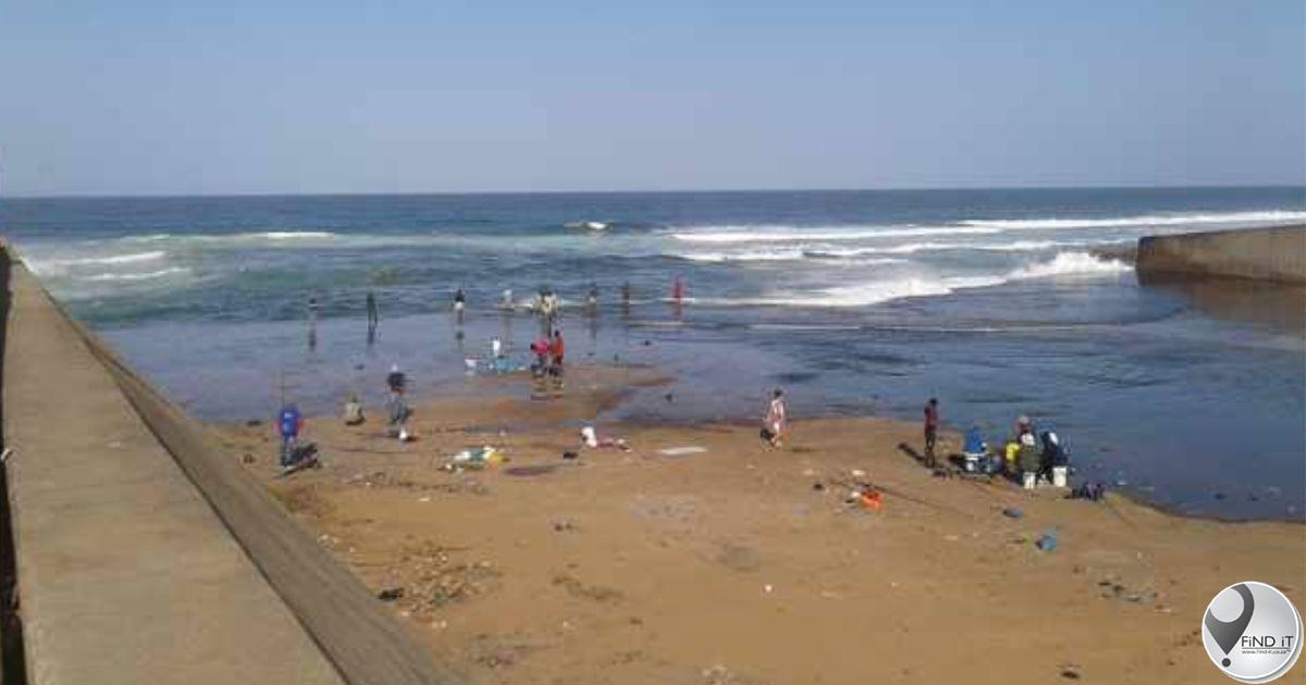 Deel van liggaam spoel by Cuttings Beach, KZN, uit