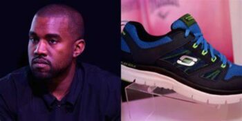 Kanye West daag ongenooid op by Skechers gebou